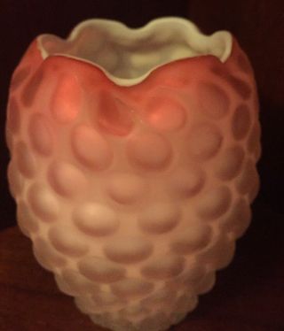 Stevens & Williams English Antique Rare Pink Satin Mop Hobnail Vase 1