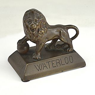 French Bronze Figure Waterloo Ca1900 Standing Lion Paw On Cannonball