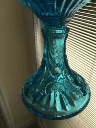 Antique Pressed Blue Glass Oil Lamp By Portieux Vallerysthal Flying Fish C1900 3