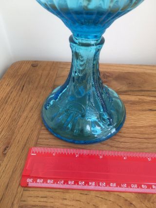 Antique Pressed Blue Glass Oil Lamp By Portieux Vallerysthal Flying Fish C1900 5
