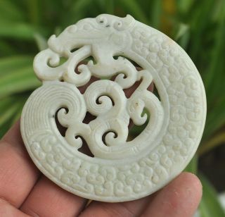 Chinese Ancient Old Hard Jade Hand - Carved Pendant Necklace Dragon
