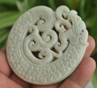 Chinese ancient old hard jade hand - carved pendant necklace dragon 4