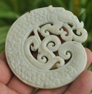 Chinese ancient old hard jade hand - carved pendant necklace dragon 5