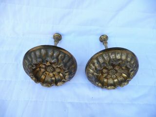 Antique Pair French Large Gilt Brass/copper Rosette Curtain Tie Backs Chateau