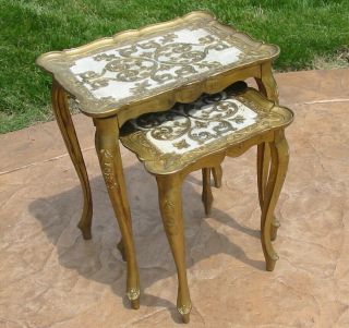 Vintage Victorian Italy Florentine Gold Gilded Nesting Tables Hollywood Regency