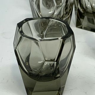 Art Deco DECANTER CARAFE SET Czech Bohemian Clear Grey HAND CUT Faceted Crystal 5