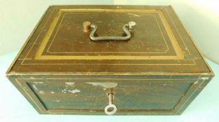 Antique Victorian Era Heavy Steel Locking Cash Strong Safe Box 1890s