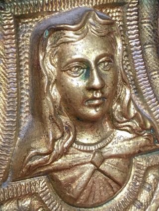 PAIR Antique 19th c French Ecclesiastical Bronze Candelabra W Jesus Mary Joseph 3