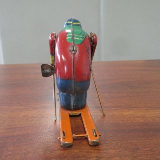 RARE Vintage OCCUPIED JAPAN TIN LITHO WIND UP SKIER on SKI ' s SKIING 3