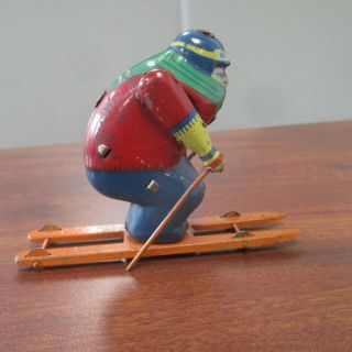 RARE Vintage OCCUPIED JAPAN TIN LITHO WIND UP SKIER on SKI ' s SKIING 4