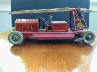 Vintage 1930s German Tin Fire Engine Ladder Truck W Firemen