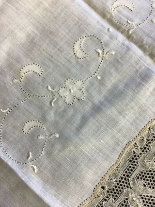 Exquisite antique wedding handkerchief,  hand embroidered with bobbin lace edging 2