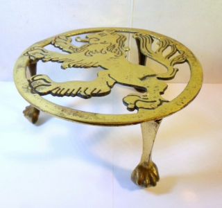 Brass 3 Leg Kettle Stand Trivet With Scottish Lion Rampant Ball & Claw Feet 4 " T