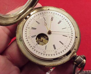 VINTAGE A PERRLET E JACOT CHRONOGRAPH 1/4 JUMP SECONDS TWO TRAIN POCKET WATCH 5