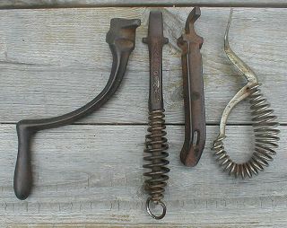 4 Vintage Cast Iron Cook Stove Handles Grate Shaker Eye Lifter Lifter