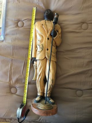 21 Inch Tall Wooden Statue Of Louis Armstrong With Trumpet And Mike Vg