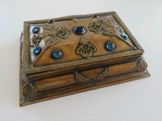 Antique Art Nouveau Bronze La Causta Pearls Jeweled Box 4