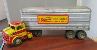 Vintage Marx Hi - Way Express Van Lines Coast To Coast Truck & Trailer