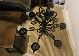 Vintage Spanish Style Wrought Iron Ceiling Mounted Chandelier 3