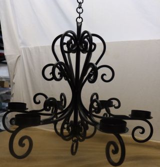 Vintage Spanish Style Wrought Iron Ceiling Mounted Chandelier 4