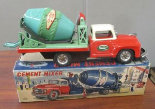 Vtg K.  O.  Japan Tin Litho Friction Cement Mixer Truck W/orig Box