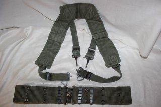 Us Military Issue Vietnam Era Canvas Pistol Belt With H Suspenders Set 518