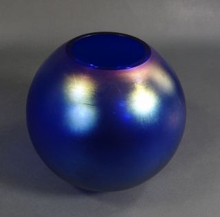Antique German Von Poschinger Cobalt Blue Iridescent Glass Vase Ball Shaped