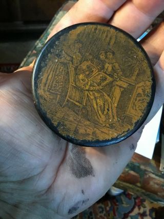 Early 19th Century Fancy Paper - mache Snuff Box With Scene Of Woman Reading 1830 5