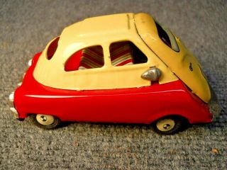 Bandai Japan Isetta Tin Litho Friction Toy Car 1950 ' s 100 4.  75 Inches 2