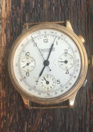 Eberhard Antique Rare Chronograph Chaux De Fond Hand - Winding Watch Runs Repair 2