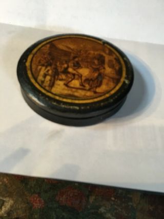 18th Early 19th Century Fancy Dutch Paper - mache Snuff Box With Scene 1780 - 1820 2