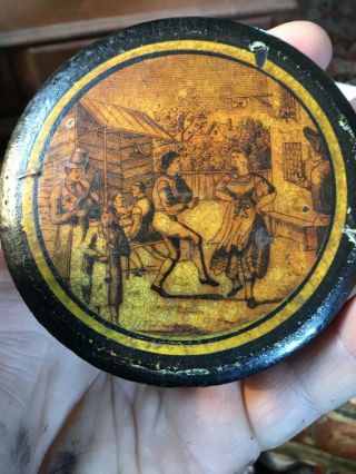 18th Early 19th Century Fancy Dutch Paper - mache Snuff Box With Scene 1780 - 1820 5