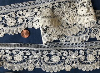 Vintage Handmade Duchesse Scrolling Floral Bobbin Lace Edging Costume Sew Craft