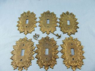 6 Vintage Ornate Edmar Brass Light Switch Covers 32t