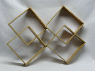 2 Mid Century Wall Shelves Intersecting Squares Light Stained Wood 14 3/4 