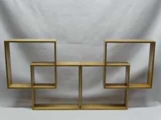 2 Mid Century Wall Shelves Intersecting Squares Light Stained Wood 14 3/4 