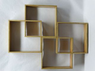 2 Mid Century Wall Shelves Intersecting Squares Light Stained Wood 14 3/4 