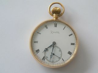 Serviced Antique Zenith 17j - 18k Yellow Gold 47mm Pocket Watch