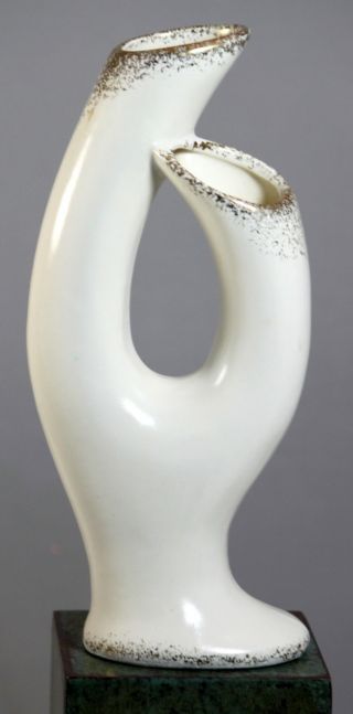 Mid Century Abstract White And Gold Double Neck Vase