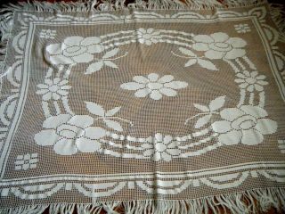 19c Old Victorian Time Filet Crochet Tablecloth Hand Made Nouveau Europe 54 " X70 "