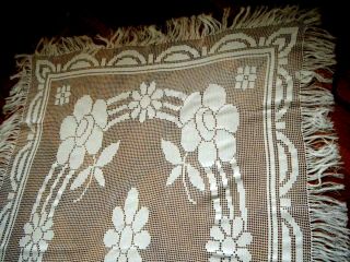 19c Old Victorian time Filet Crochet Tablecloth hand made nouveau Europe 54 