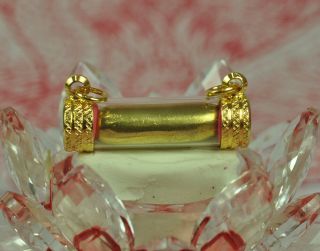 Capsule Gold Real Leklai Takrut Thong Pla Lai Lp Huan Thai Buddha Amulet Pendant