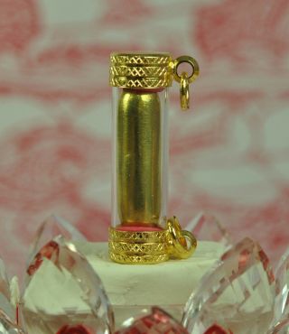 Capsule GOLD Real LEKLAI Takrut Thong Pla Lai LP Huan Thai Buddha Amulet Pendant 2
