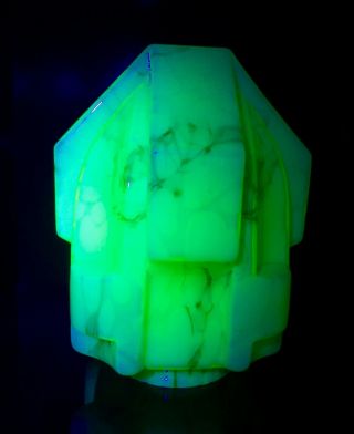 Art Deco Uranium Glass Lamp Shade,  Skyscraper,  Marbled,  Antique,  Spanish