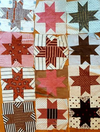 60,  Antique / Vintage 7 " Sq.  (approx. ) Quilt Fabric Blocks Hand Sewn