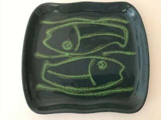 Vintage Mid Century Modern Glidden Pottery No 410 Square Green Fish Plate