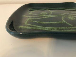 Vintage Mid Century Modern Glidden Pottery No 410 Square Green Fish Plate 2