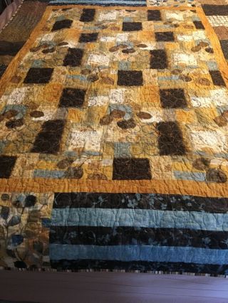 Old Large Hand Made Double Sided Quilt Blocks Patchwork Multi Colored Bound Edge