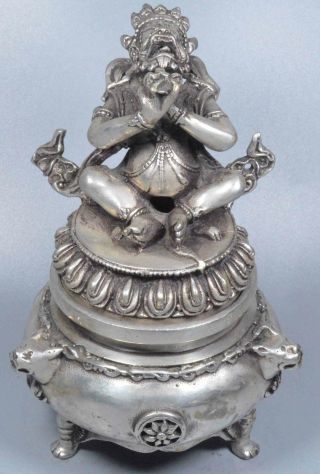 Collectable Miao Silver Carve Lion Buddha Lid Buddhism Pray Old Incense Burner