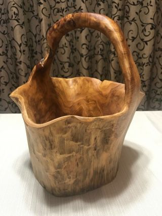 Large Burl Wood Hand Carved Tree Stump Basket Bucket